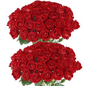 Hananona 50 Pcs Artificial Roses in Bulk, Fake Silk Red Roses Realistic Roses for Wedding Centerpieces Flower Arrangement Home Decor (50, Red)