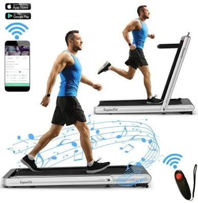 Superfit 4.75hp 2 In 1 Folding Treadmill W/Remote APP Control Silver, Size: 58 x 31 x 47