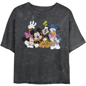 Disney Womens Characters Mickey Group Women's Mineral Wash Short Sleeve Crop Tee (X-Large, Black)