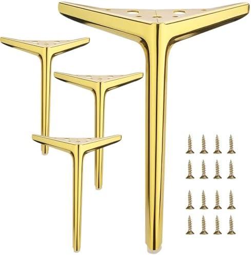 9.8 inch/25cm Shiny Gold Metal Furniture Legs Set of 4, DIY Replacement for Cabinet Legs, Sofa Legs, Chair Legs