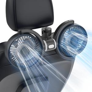 Car Fan USB Powered for Baby: Dual Car Cooling Fans for Backseat 3 Speed Separate Controlled Quiet Brushless Motor 360 Rotatable 5V Rear Seat Air Circulation for Vehicle Van Truck SUV RV(USB Plug) (Black+Gray)