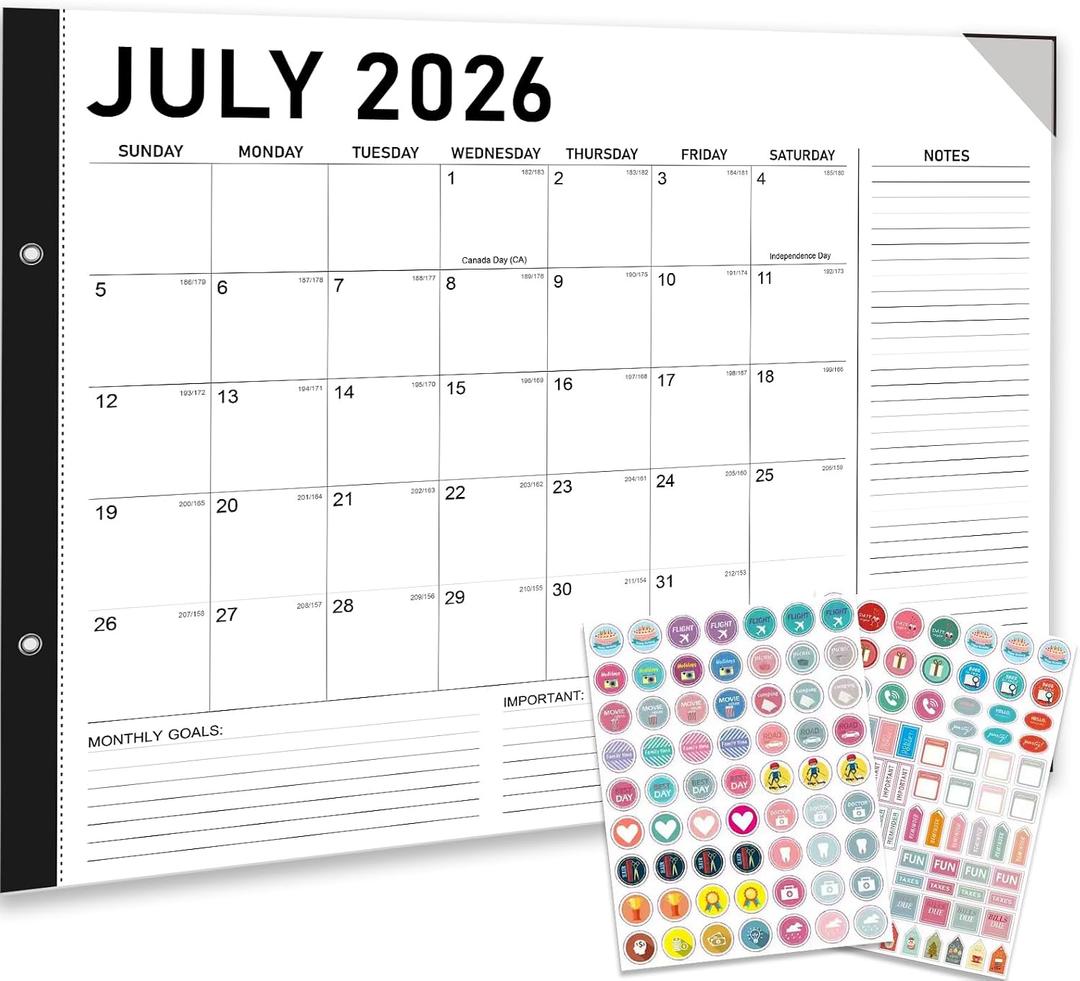 2026-2027 Desk Calendar - 22" x 17", 18 Month Calendar Jul 2026 - Dec 2027, Large Monthly Desktop Calendar with Daily Blocks, Thick Paper, Corner Protectors - Black(2 Stickers Included)