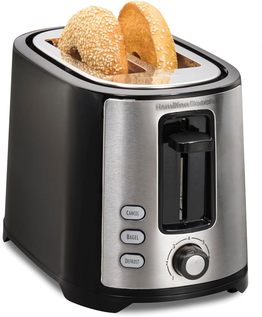 Hamilton Beach 2 Slice Extra Wide Slot Toaster with Bagel & Defrost Settings, Shade Selector with 7 Browning Levels, Toast Boost, Auto Shutoff, Black & Stainless Steel (22633)