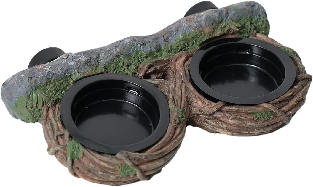 Reptile Feeding Ledge with 4 Cups, Hollow Vine Food Dish & Water Bowl for Bearded Dragon, Gecko, Lizard & Snake – Reptile Tank Accessories for Terrariums