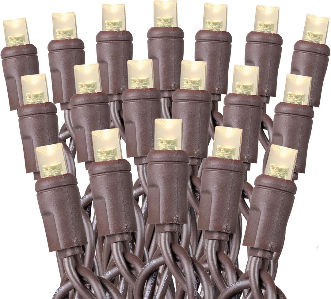 100 Warm White Wide Angle LED Mini Lights on Brown Wire 50 Ft Commercial Grade Christmas String Lights, Full Wave No Flicker, UL Listed Indoor/Outdoor, Connect Up to 21 Sets