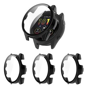 Hard PC Case Compatible with Garmin Forerunner 265 Screen Protector Cover, Tempered Glass Full Cover Case Bumper Shell for Garmin Forerunner 265 Smartwatch Accessory (3*Black) 1 Missing
