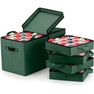 ZOBER Christmas Ornament Storage Box - Stores 128 3" Ornaments with Individual Trays - Tear Proof 600D Oxford Fabric - ornament organizer storage box, Durable Christmas Containers Holder - Green