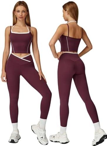 ABOCIW Workout for Women 1 Piece Color Block Strappy Sports High Waist Shorts Gym Yoga Pilates M