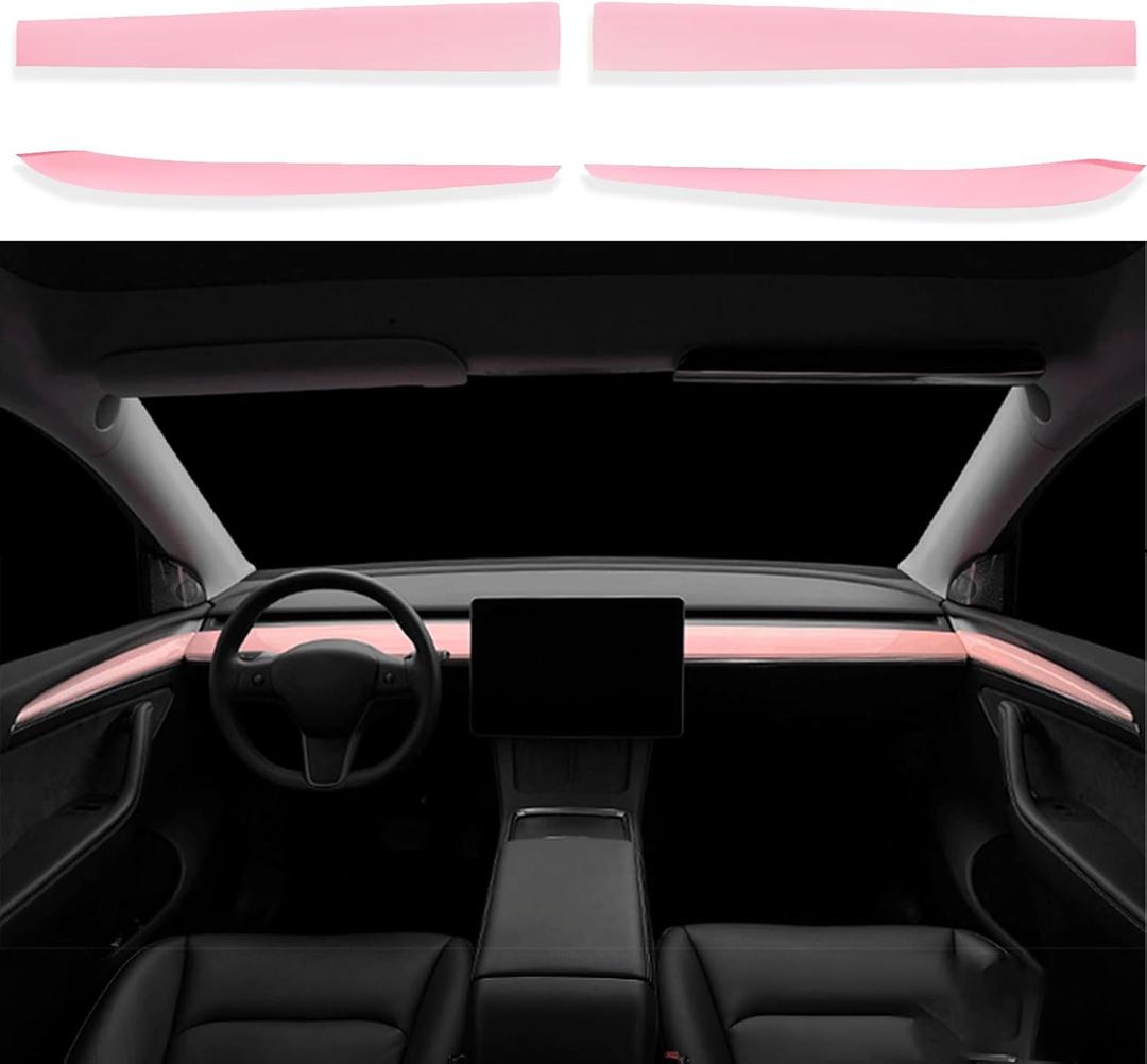 Dashboard Cover Wrap and Front Door Inner Armrest Panel Cover Trim Compatible with Tesla Model 3(2021-2023) and Model Y(2019-2024)(Light Pink)
