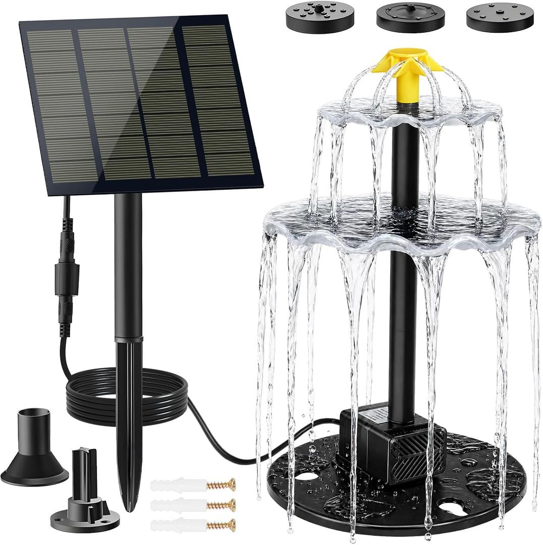 Solar Water Fountain for Bird Bath Upgrade Solar Panel Adjustable Flow Water Fountain 2W 7V Solar Powered Water Pump for Water Feature Small Pond