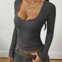 BTFBM Casual Long Sleeve T Shirts for Women Fall 2025 Ribbed Knit Slim Fit Solid Basic Tee Going Out Tops Blouse (Gray, M)