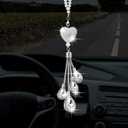 Frienda Bling Car Rear View Mirror Accessories for Women Gift Cute Heart Crystal Hanging Charm Diamond Decoration Lucky Interior Ornament Pendant(7.5 Inch,White)