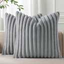 Pallene Faux Fur Plush Throw Pillow Covers 16x16 Set of 2, Luxury Soft Fluffy Striped Decorative Pillow Covers for Sofa, Couch, Living Room, Grey