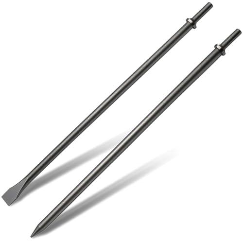 2 Pack 24"  Air Hammer Bits Attachments,0.401 Inch Shank Chisel Bit Set,Cr-Mo Alloy Steel Punch