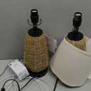 Touch Control Rattan Table Lamps, 3 Way Dimmable Bedside Lamps for Bedroom Set of 2 with 2 USB Ports and AC Outlet, Grass Rope Nightstand Lamps for Living Room Office (2 LED Bulbs Included)