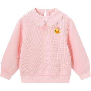 BDUCK+ Girls Boys Sweatshirt Cute Cartoon Yellow Duck Crewneck Pullover for Toddler Kids (3-12 Years) Long Sleeve Shirt Tops (Pink)