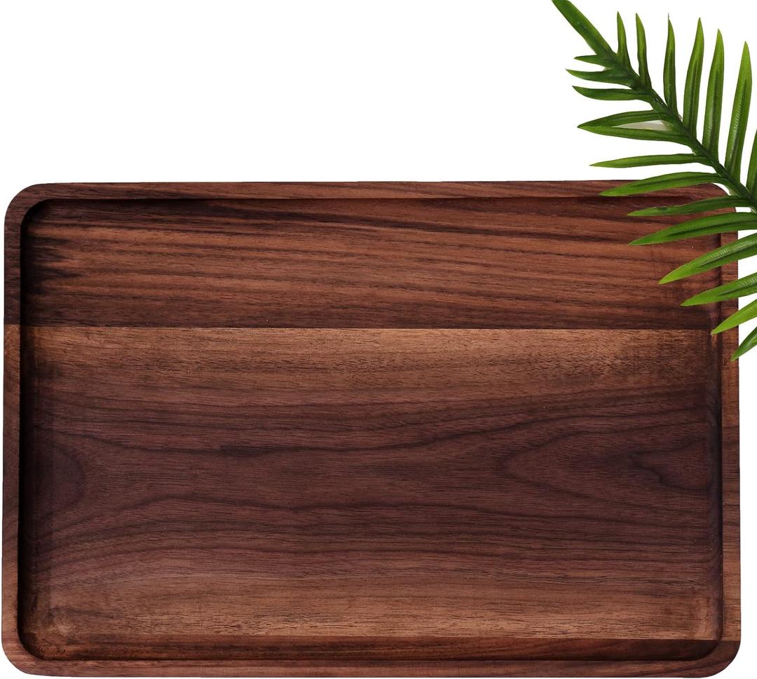 Rustic Walnut Wood Serving Tray,13"x9" Rectangle Platter Tea Tray Coffee Table Tray,Kitchen Tableware Decor Decorative Wood Dessert Cup Tray,Wood Vanity Tray for Jewelry (Rectangle)