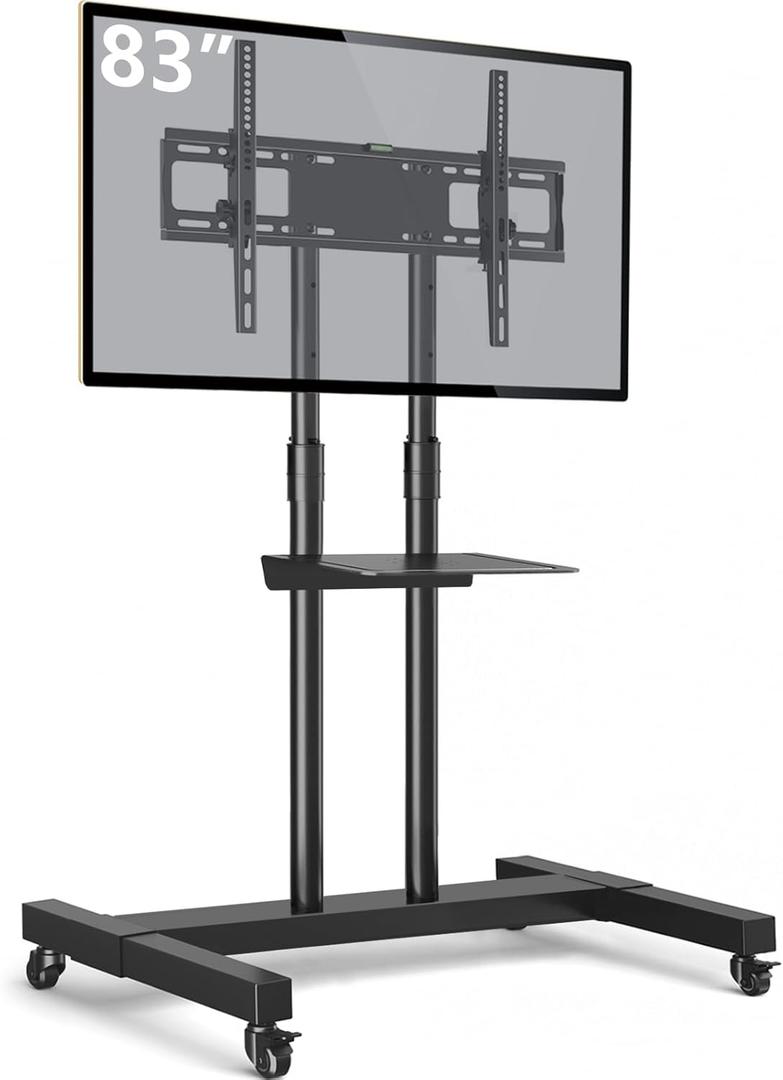 TAVR Furniture Mobile TV Stand Rolling TV Cart Floor Stand with Mount on Lockable Wheels Height Adjustable for 32-83 Inch TV Stand Flat Screen or Curved TVs Monitors Display Trolley Loading 110 lbs (BLACK)
