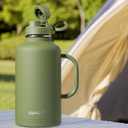 CIVAGO 64 oz Insulated Water Bottle Jug with Straw and Handle, Half Gallon Stainless Steel Water Flask, Large Sports Metal Water Bottle with Straw Lid (3 Lids), Big Thermal Mug Cup, Navy Blue