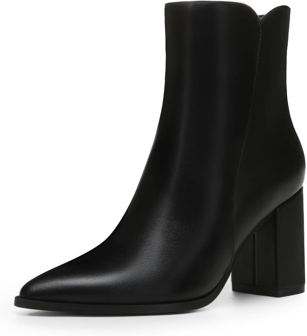 Athlefit Women's Heeled Ankle Boots Fashion Pointed Toe Chunky Block Heel Side Zipper Short Booties 10