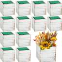 Dandat 12 Sets Wooden Cube Planter Boxes for Centerpiece 4 Inch Flower White Wood Rustic Square Vase with Removable Plastic Liner Floral Foam Block for Garden Wedding Home Arrangement Decor