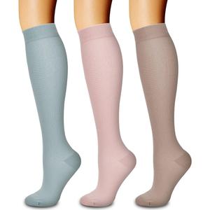Laite Hebe 3 Pack Medical Compression Sock-Compression Sock for Women and Men-Best for Running,Nursing,Sports (Large-X-Large, 14-blue Grey/Pink/Light Brown)
