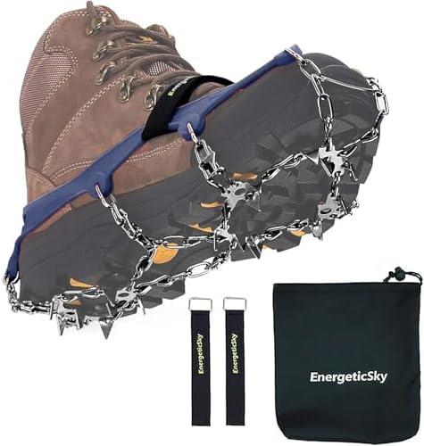 Upgraded Version of Walk Traction Ice Cleat Spikes Crampons, True Stainless Steel Spikes and Durable Silicone, Boots for Hiking On Ice & Snow Ground,  Mountian (Large)