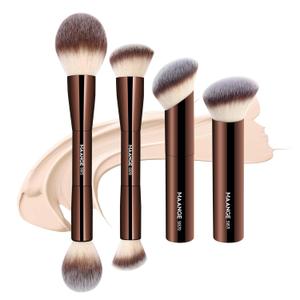 MAANGE 4 PCS Foundation Makeup Brush Set Double-ended Kabuki Contour Brush for Liquid Powder Concealer Cream Cosmetics Blending Blush Face Makeup Tools Kit (Coffee)