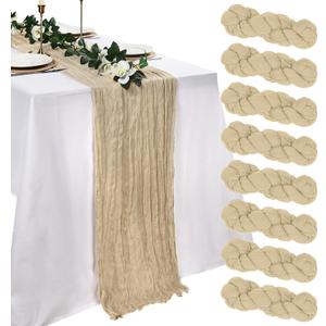 8 Pack Beige Cheesecloth Table Runner 10ft Boho Gauze Fabric 120 Inch Cheese Cloth Table Runner Rustic Sheer for Holiday Baby Shower Party Dcor Home Wedding Decoration
