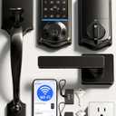 Veise VE017G-H Wi-Fi Smart Fingerprint Front Door Lock Set, Remote App Control, Keyless Entry Deadbolt with Handle, Backlit Keypad, IP55 Weatherproof, Auto Lock, Easy to Install, Matte Black