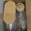 5 Pack Bamboo Bathroom Accessories Set with Tray - Plastic Soap Dispenser Clear Toothbrush Holder and 2 Qtip Holder Cotton Ball Container Jar