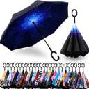 SIEPASA 49 Inch Inverted Reverse Upside Down Umbrella, Extra Large Double Canopy Vented Windproof Waterproof Stick Golf Umbrellas with C-shape Handle.