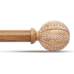 Wood Curtain Rod for Windows 48 to 84 Inch, 1'' Diameter Adjustable Heavy Duty Rustic Farmhouse Drapery Rods with Boho Imitation Wooden Grain Decorative Finials, Size: 30''-88''  Light Wood