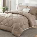 CozyLux Queen Comforter Set Khaki - Bed in a Bag Queen Size 7 Pieces, Luxury Soft Bed Set for All Seasons, Bedding Set with Down Alternative Comforter, Sheets, Pillowcases & Shams
