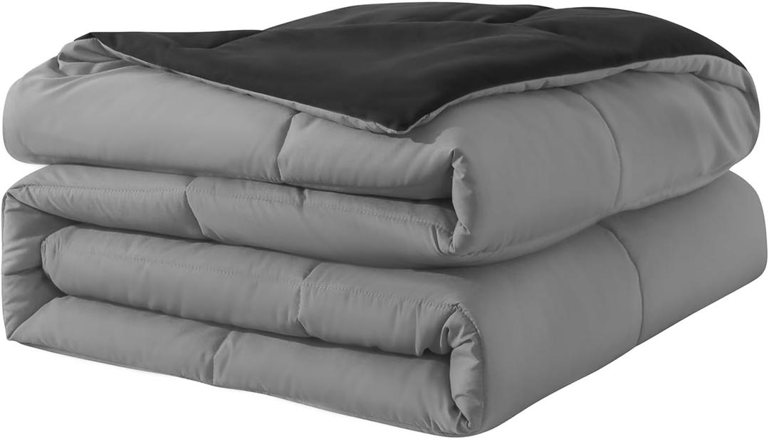 Down Alternative Bedding Comforter Full Size - All-Season Soft Reversible Microfiber Bedding Comforter - Lightweight & Machine Washable(Black/Dark Gray, Full)