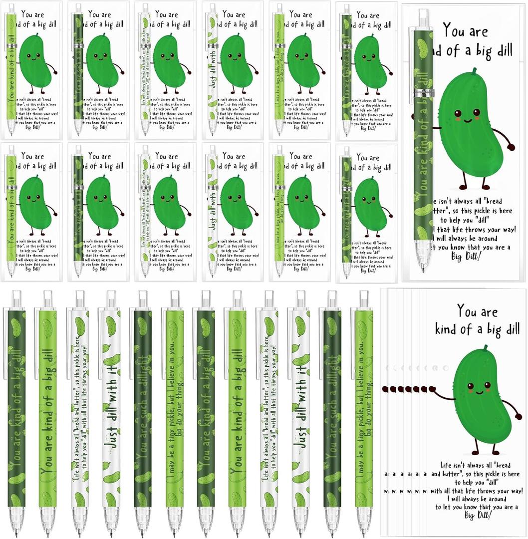 24 Set Pickle Gifts Bulk Inspirational Retractable Pencils 0.7mm Funny Mechanical Pencils with Positive Cards Back to School Gift for Student Teacher Coworker Office School Supplies