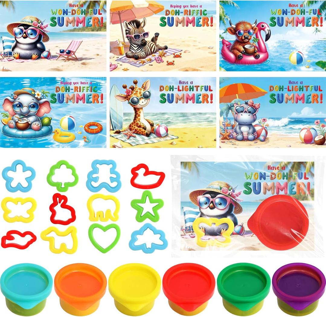 Ceiba Tree End of School Year Student Summer Gifts from Teacher Playdough Last Day of School Gifts for Kids Students Bulk 24 Boxes Air Dry Clay Play Modeling Dough 24 Cutters Molds 24 Cards 24 Bags