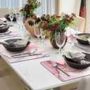 Faux Leather Placemats Set of 4, Marble Watercolor Vintage Pink Girl Cute PU Placemat for Ding Table Heat-Resistant Non-Slip Table Place Mats for Party Coffee Bar,12×17 Inch