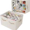 Shoe Organizer for Closet 2 Pack, Foldable Shoe Box with Adjustable Dividers and Clear Cover, Space Saving Shoe Storage Organizer Cabinet with Reinforced Handles, Fits 32 Pairs Beige TP12Y (Large(20.87''L x 16.54''W x 13.5''H))