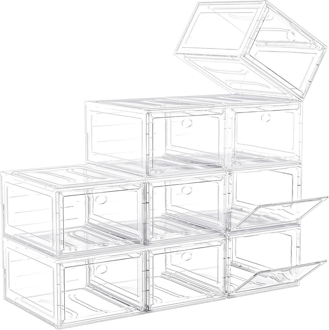9 Pack Shoe Organizer, Upgrade Harder Solid Plastic Shoe Storage, Shoe Boxes Clear Plastic Stackable, Sneaker Storage, Shoe Organizer for Closet, Shoe Display Case, White