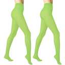 Wildarms 2 Pairs Women's 80D Opaque Tights - High Waist Control Top Smooth Stockings, Light green, Large-X-Large