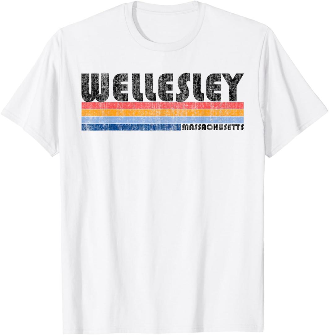 Vintage 1980s Style Wellesley MA T-Shirt T-Shirt (White, L)