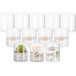 Hewory Glass Hurricane Candle Holder Set of 12, Clear Glass Candle Holders for Pillar Candles Floating Candles, 4 inch Cylinder Hurricane Vases for Centerpieces Wedding Christmas Home Decor