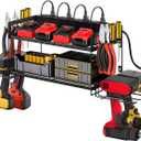 Power Tool Organizer Wall Mount, 2 Layers Heavy Duty 4 Cordless Drill Holder Tool Storage Rack with 8 Power Strip Battery Charging Station,Pliers Screwdrivers Organizer for Garage, Workshop,Tool Room