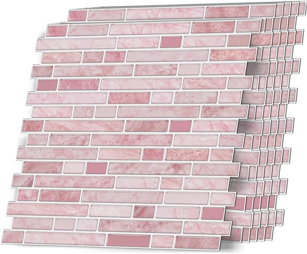 VICCI 12-Sheet Peel & Stick Tile Backsplash 12" x 12", Stick-On Wall Tiles for Kitchen, Bathroom & Laundry Room (Pink Marble Style)
