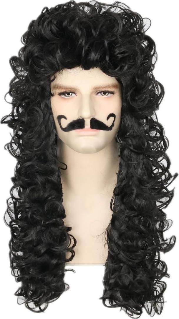 Topcosplay Men Wigs and Beard Long Staight Cosplay Halloween Costume Wig (Black)