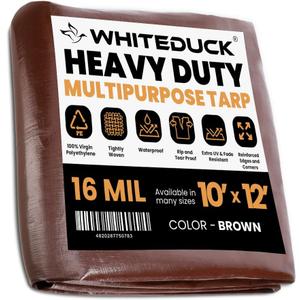 WHITEDUCK Super Heavy Duty Poly Tarp Cover 16 Mil with Grommets and Reinforced Edges (Brown- 16 Mil, 10' x 12')
