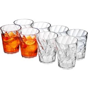 US Acrylic Optix Plastic Reusable Drinking Glasses (Set of 8) 14oz Rocks Cups in Clear | BPA-Free Tumblers, Made in USA | Top-Rack Dishwasher Safe
