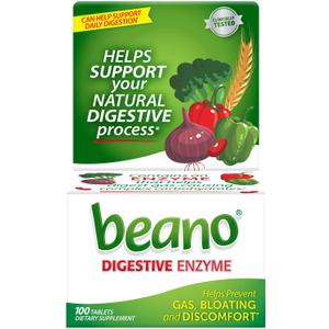 Beano Digestive Enzyme, Helps Prevent Gas & Bloating, 100 Tablets
Food Enzyme Dietary Supplement, Preventive Gas Relief for Adults, When Eating Hard-To-Digest Foods