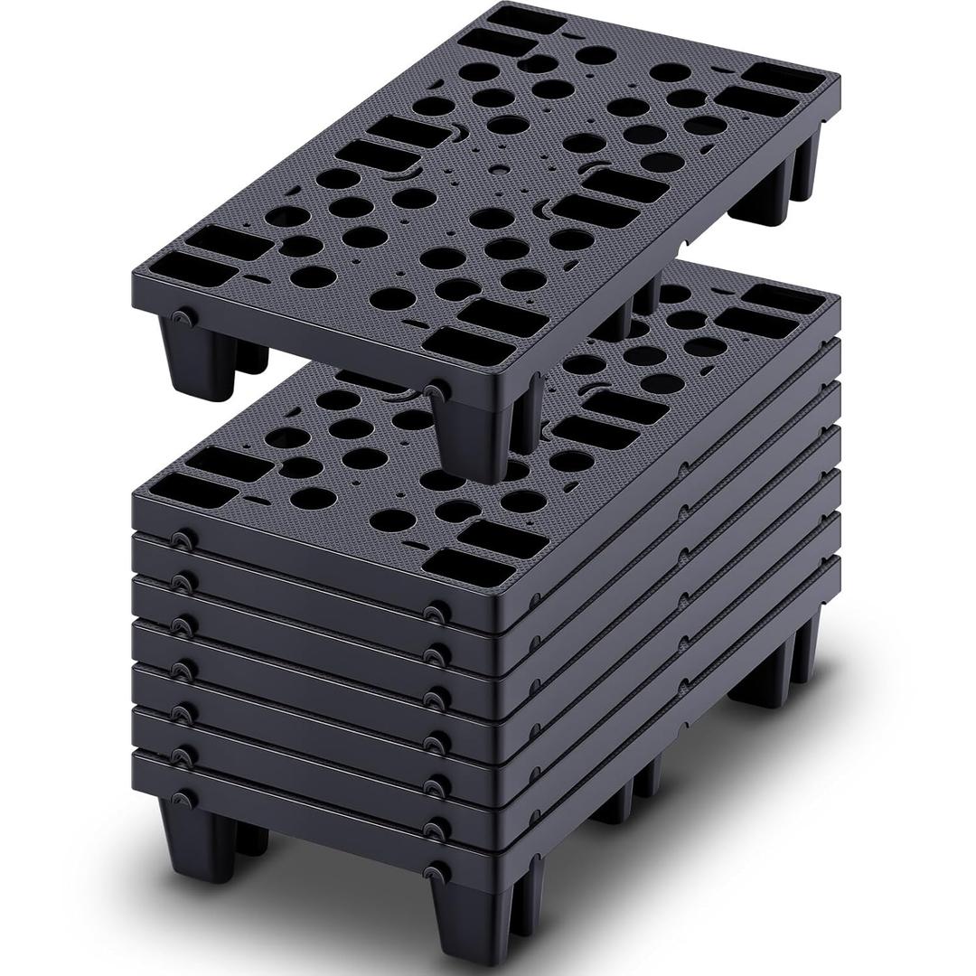 8 Pcs Plastic Pallets for Basement Storage Nestable Moisture Waterproof Lightweight Floor Pallets with Breathable Grid for Indoor Outdoor Supermarket Warehouse (19.6 x 11.8 x 3.9 Inch,Black)